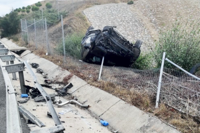 Karacabey'de kontrolden çıkan araç takla attı